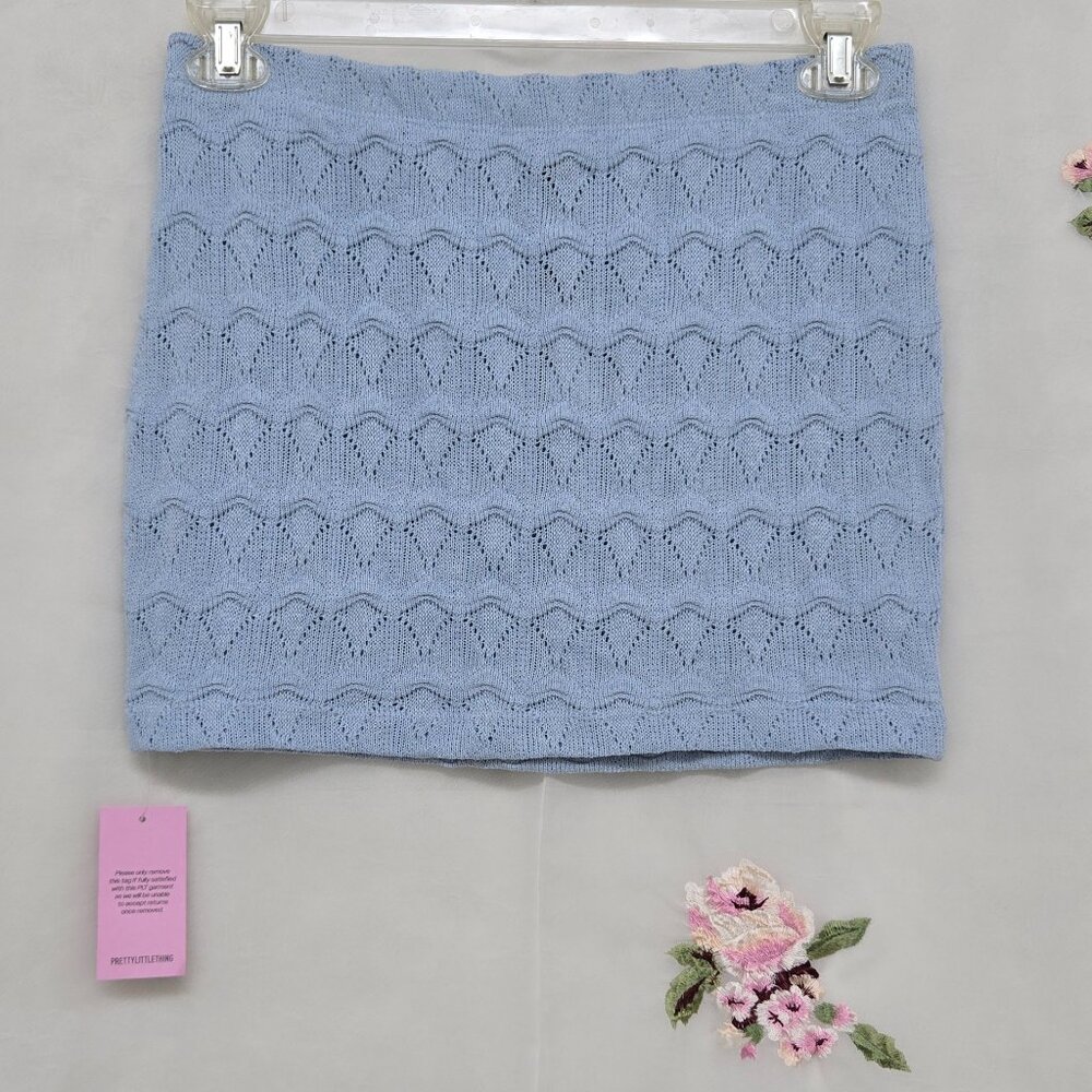 Pretty Little Thing* Baby Blue Crochet Mini Skirt* Size: 8